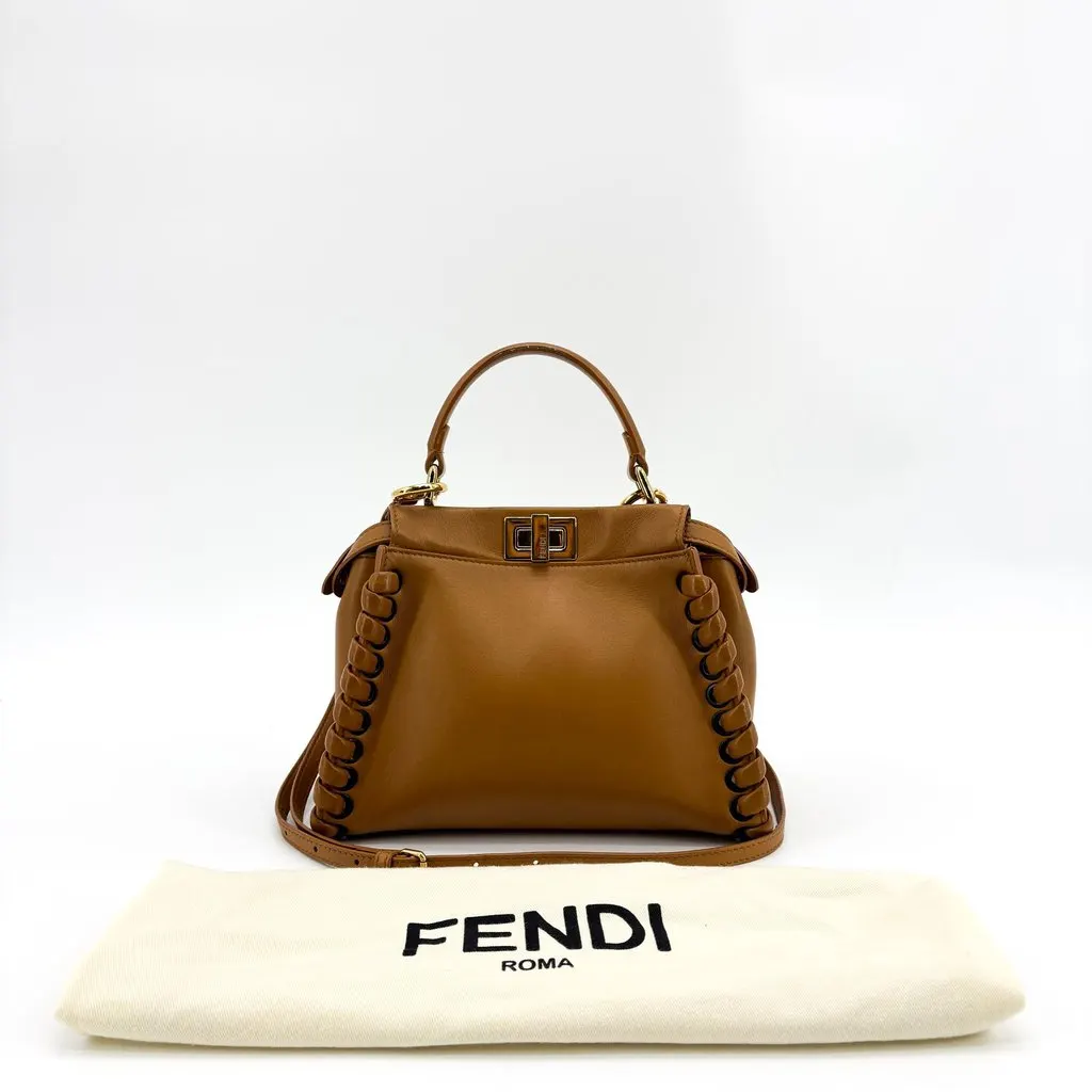 Fendi Peekaboo Whipstitch Leather Bag Brown Leather Good - Back View