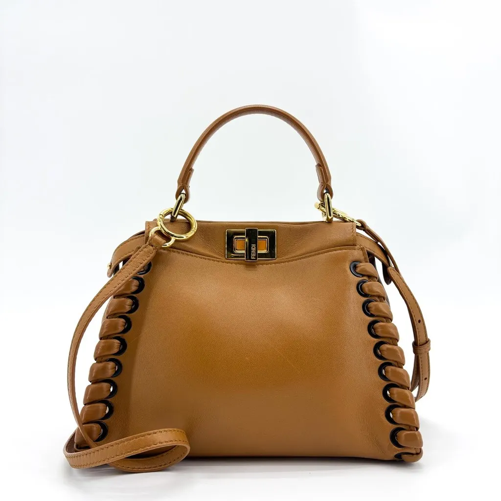 Fendi Peekaboo Whipstitch Leather Bag Brown Leather Good - Inside View