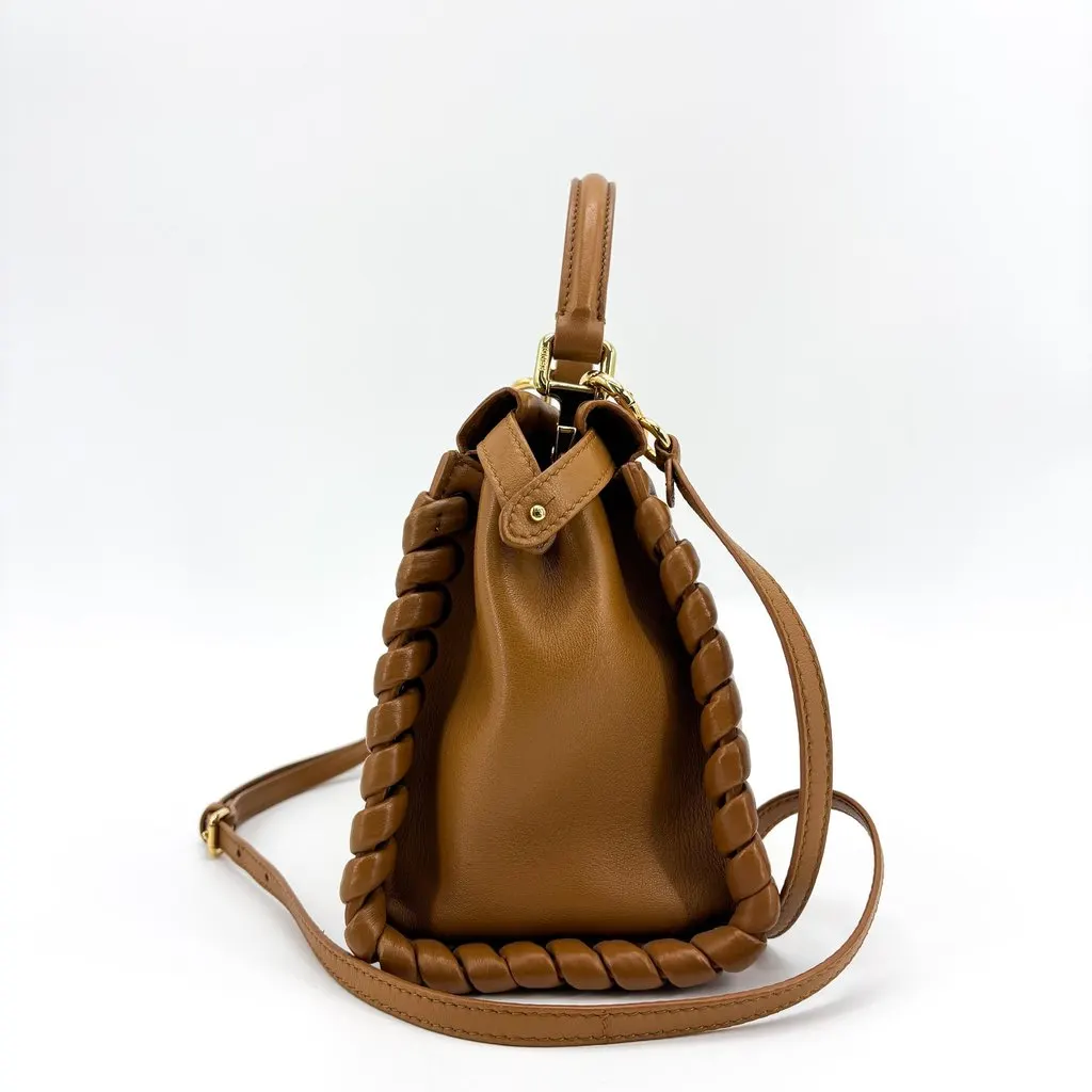 Fendi Peekaboo Whipstitch Leather Bag Brown Leather Good - Model View