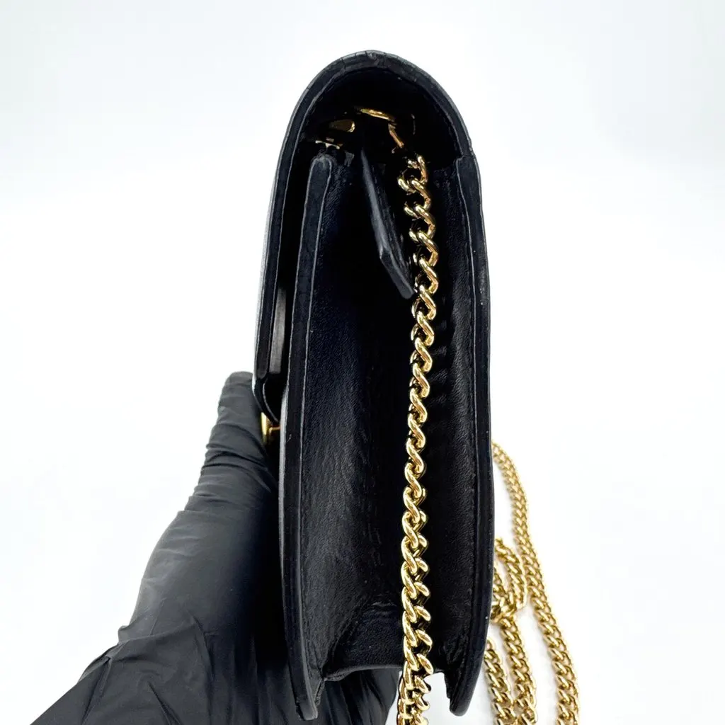 Fendi F Is Fendi Chain Wallet Black Gold Black Leather Good - Inside View