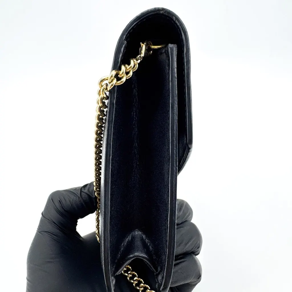 Fendi F Is Fendi Chain Wallet Black Gold Black Leather Good - Model View