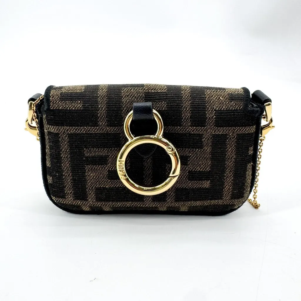Fendi Nano Baguette Chain FF Jacquard Bag Black Gold Black Canvas Very good - Inside View