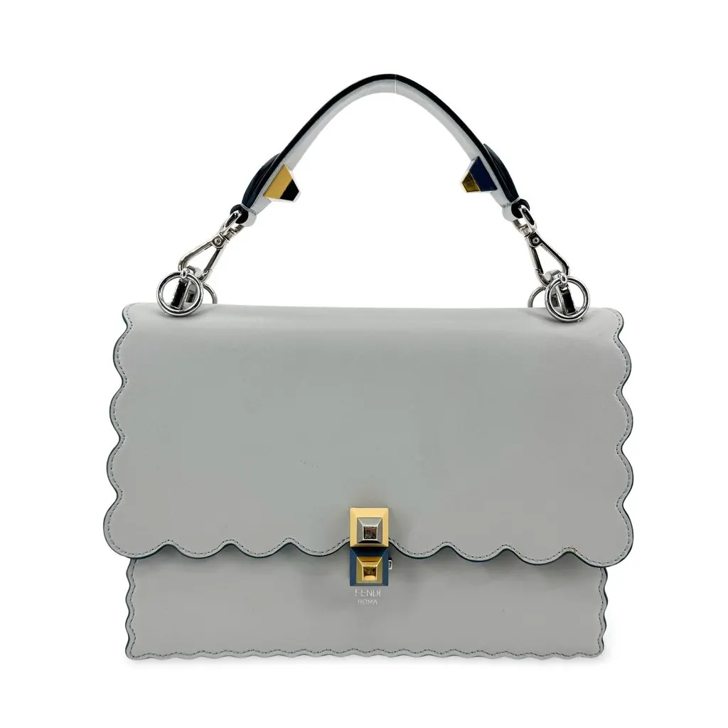 Fendi Medium Kan I Scalloped Shoulder Bag Light Gray Blue Leather Good - Front View