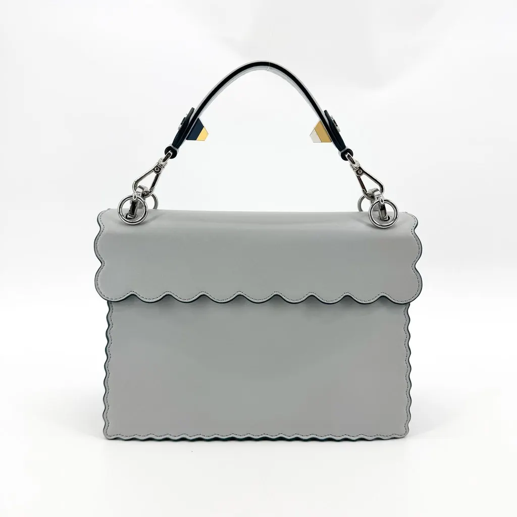 Fendi Medium Kan I Scalloped Shoulder Bag Light Gray Blue Leather Good - Inside View