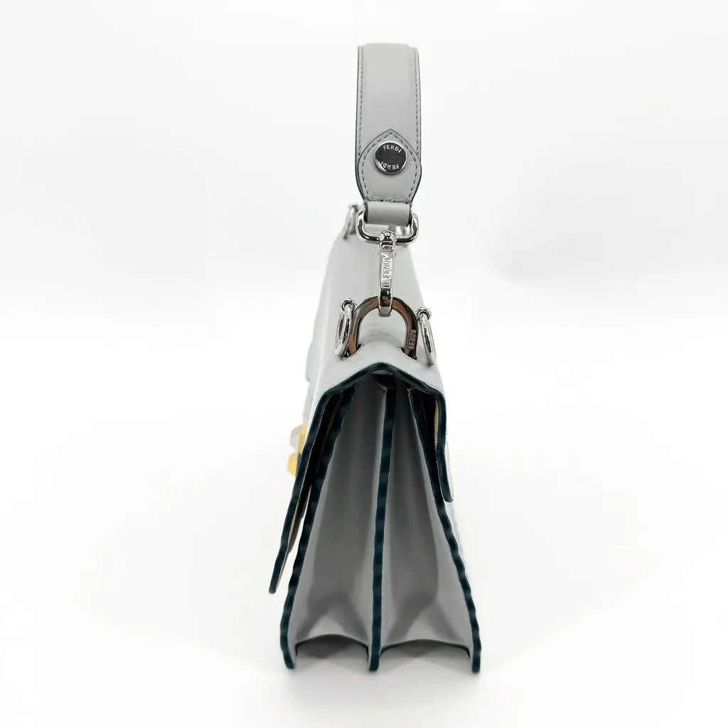 Fendi Medium Kan I Scalloped Shoulder Bag Light Gray Blue Leather Good - Model View