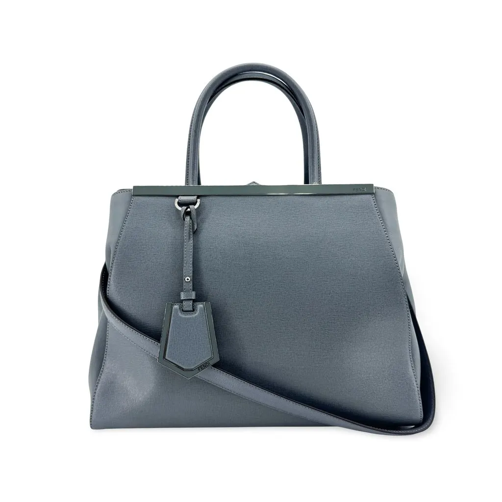 Fendi Petite 2Jours Tote Bag Blue Gray Blue Leather Fair - Front View