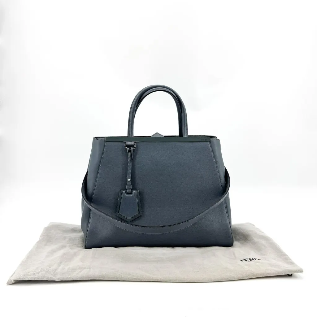 Fendi Petite 2Jours Tote Bag Blue Gray Blue Leather Fair - Back View