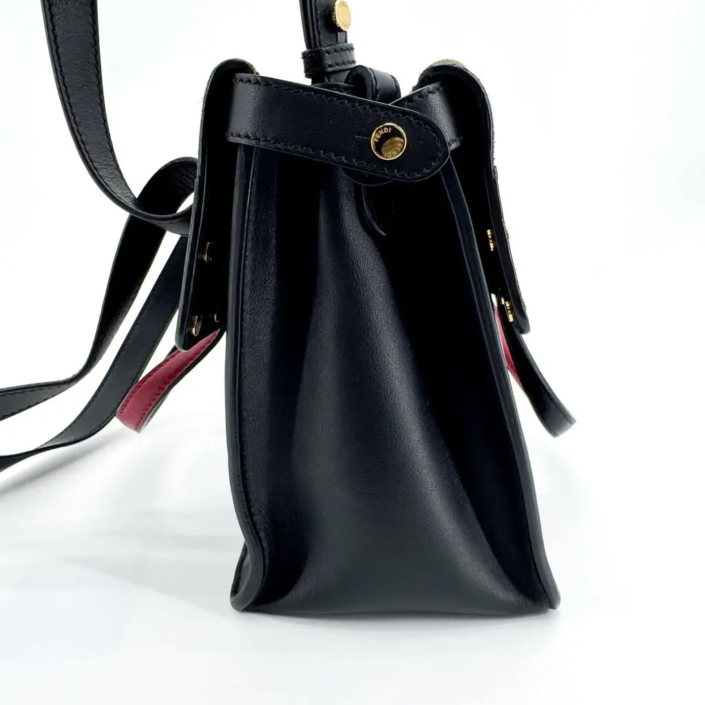Fendi Flip Small Shoulder Bag Black Brown Red Black Leather Good - Model View