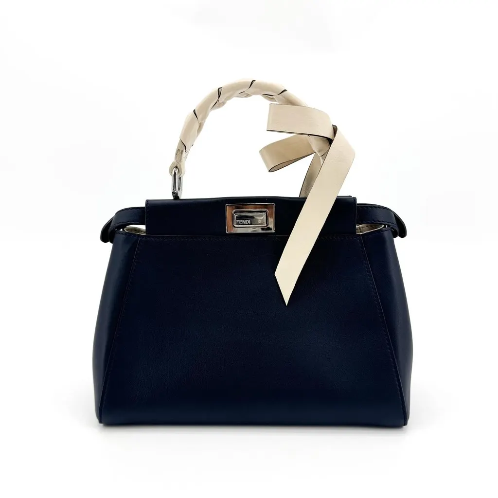 Fendi Peekaboo Mini Navy Leather Braided Ribbon Handle Bag Navy Leather Very good - Inside View