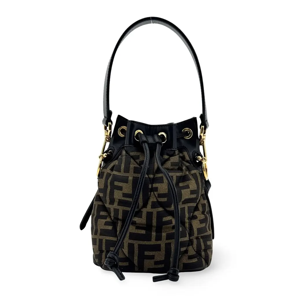 Fendi Mini Mon Tresor FF Jacquard Bucket Bag Brown Black Black Canvas Very good - Front View