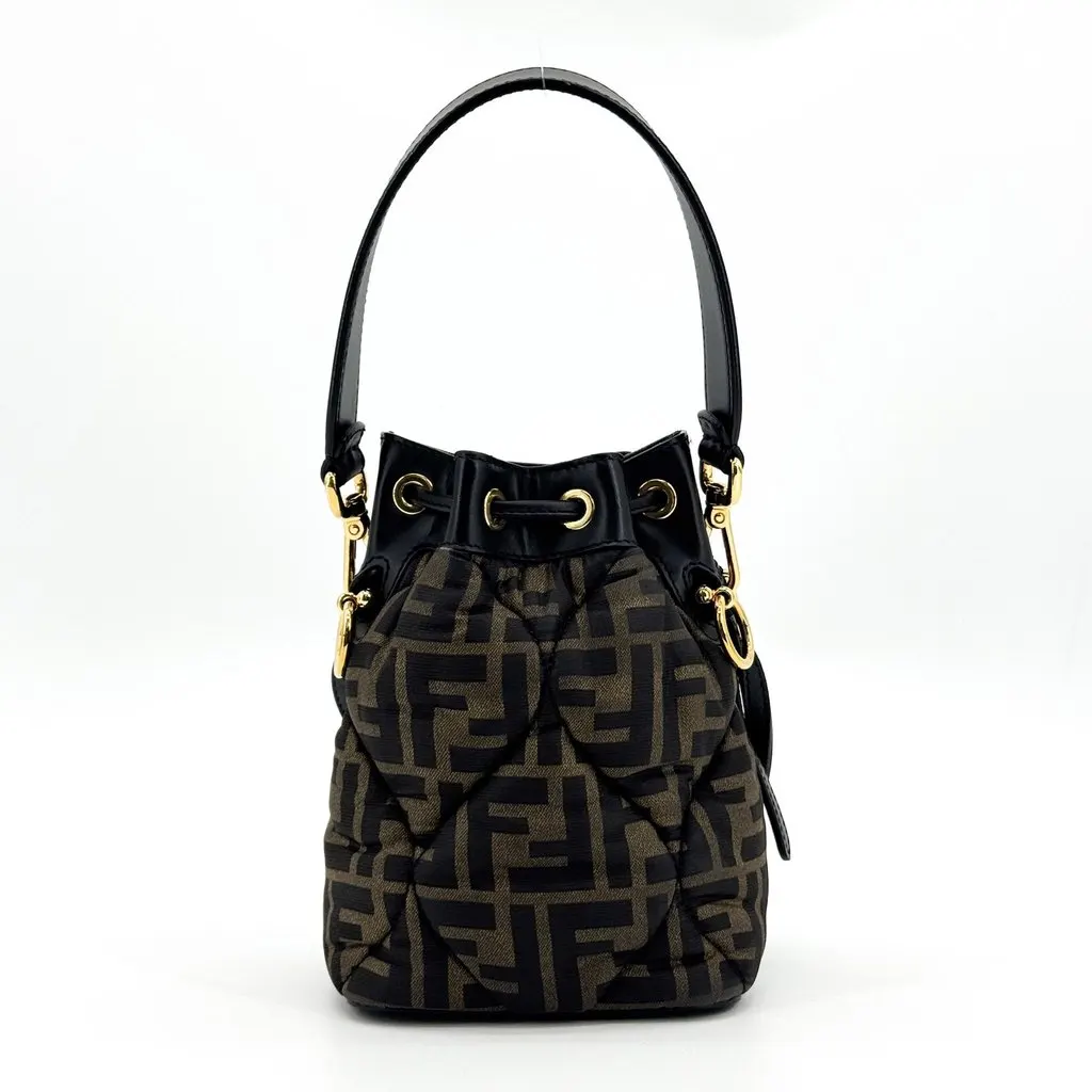 Fendi Mini Mon Tresor FF Jacquard Bucket Bag Brown Black Black Canvas Very good - Back View