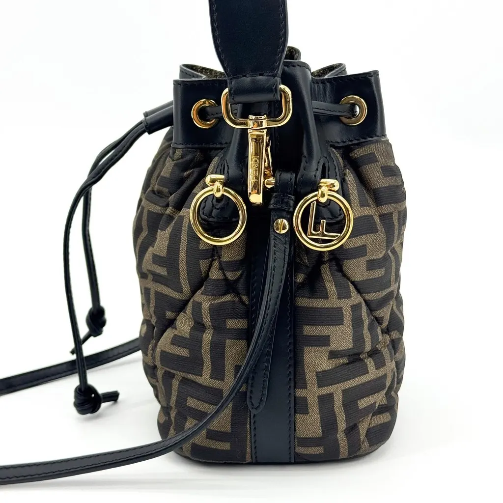 Fendi Mini Mon Tresor FF Jacquard Bucket Bag Brown Black Black Canvas Very good - Inside View
