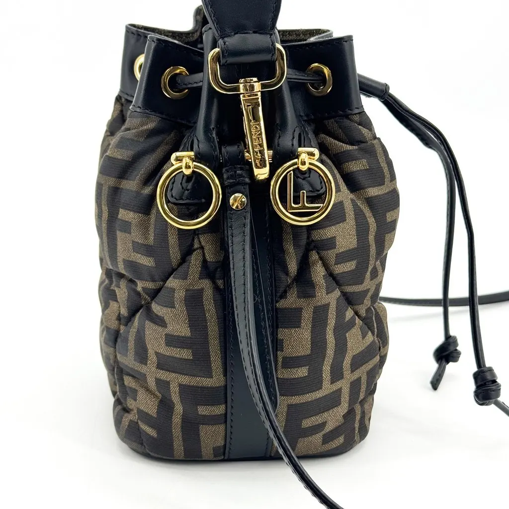 Fendi Mini Mon Tresor FF Jacquard Bucket Bag Brown Black Black Canvas Very good - Model View