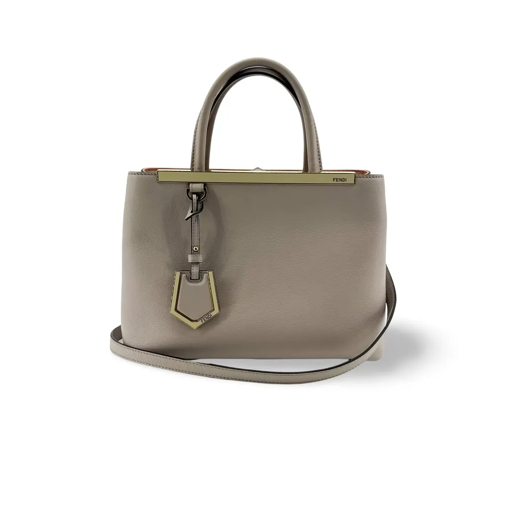 Fendi Petite 2Jours Shoulder Tote Bag Grayish Beige Beige Leather Good - Front View