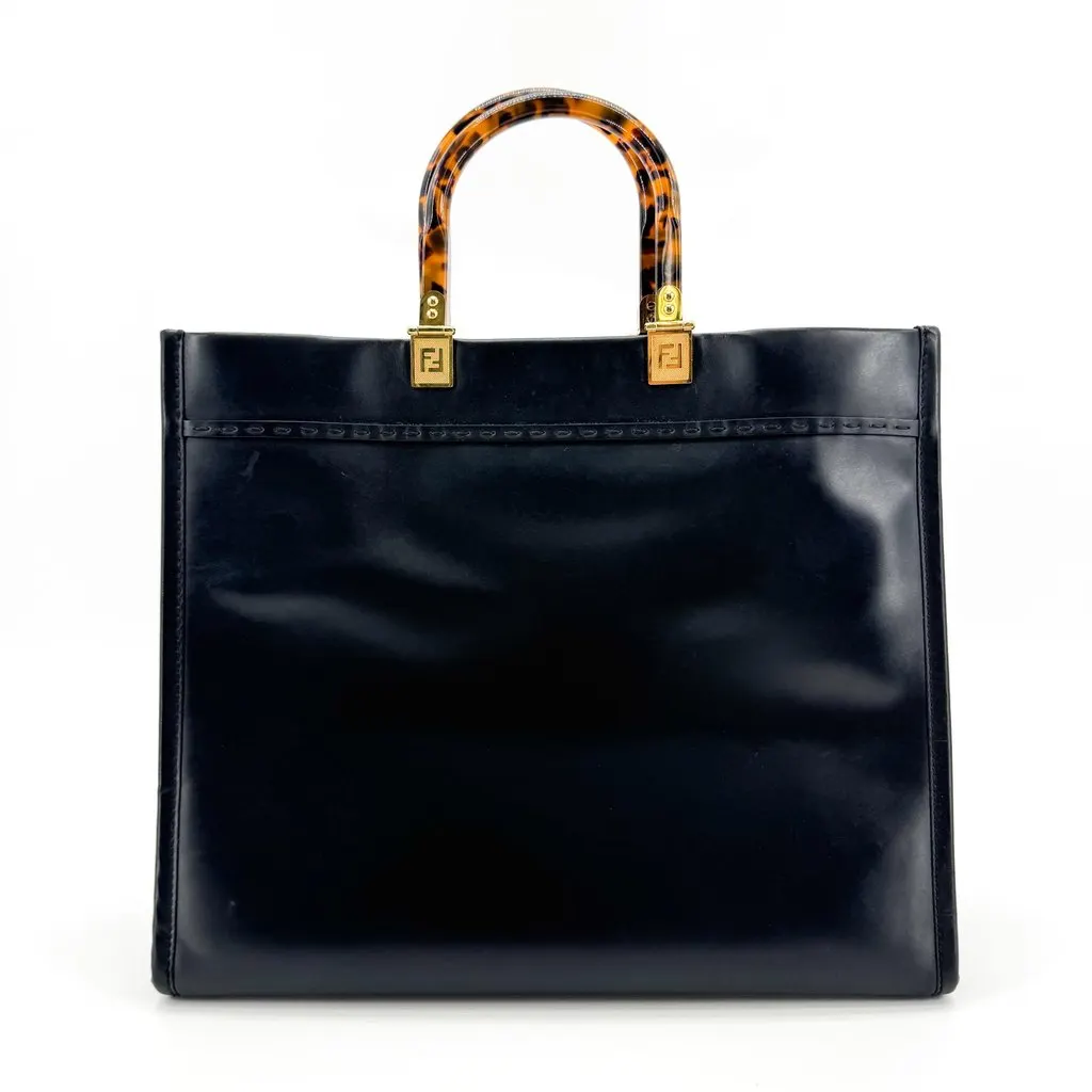 Fendi Sunshine Shopper Medium Black Black Leather Good - Back View