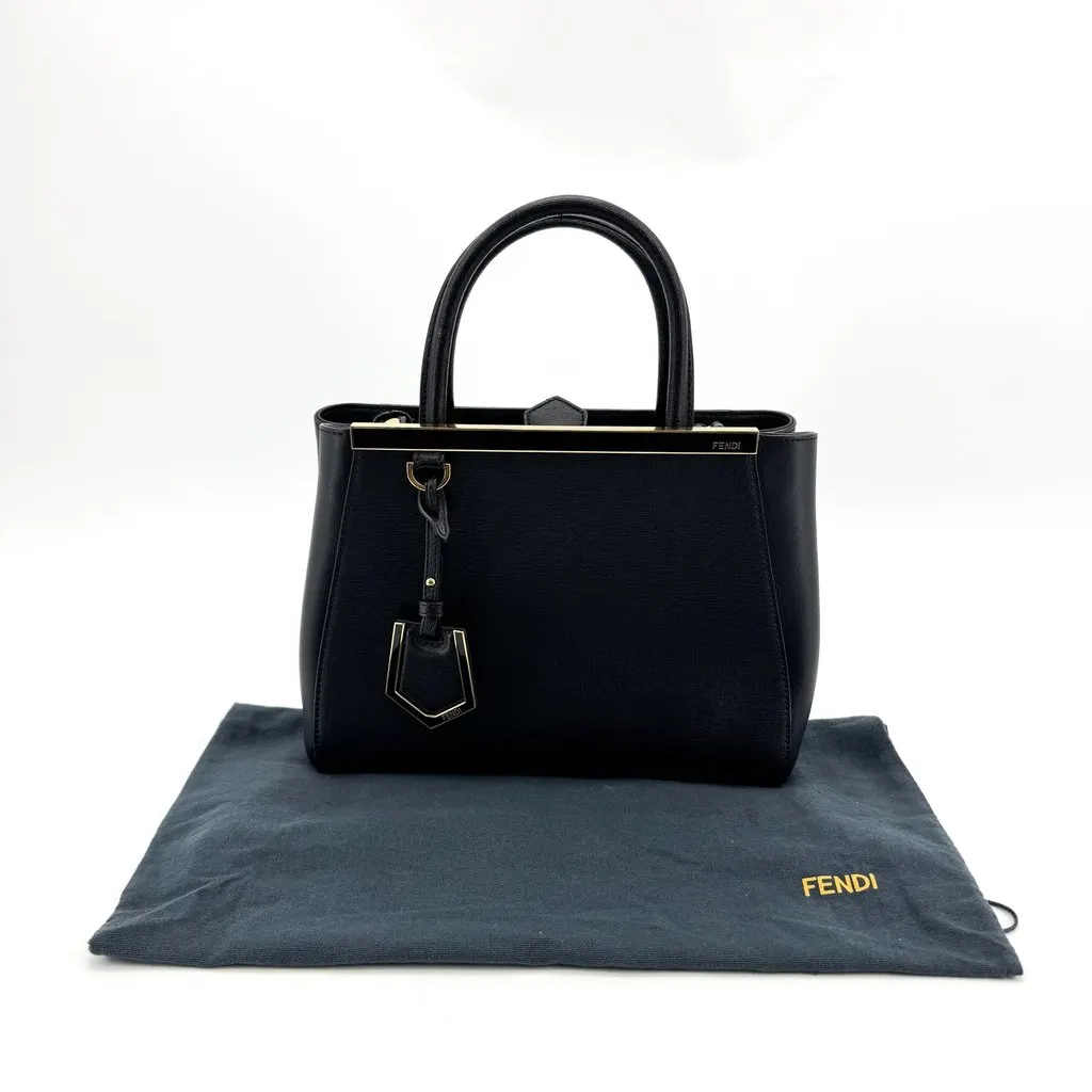 Fendi Petite 2Jours Tote Bag Black Gold Black Leather Good - Back View