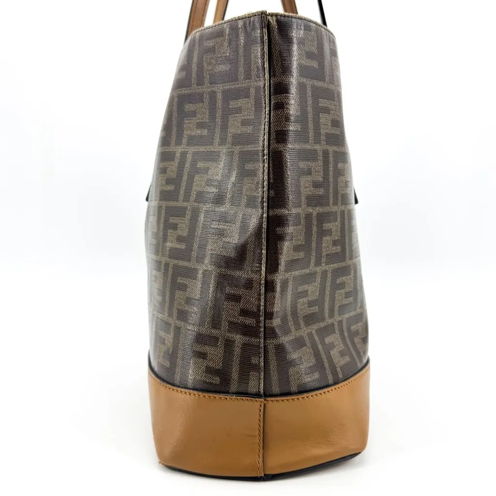 Fendi FF Zucca Logo Patch Tote Bag Brown Brown Canvas Good - Inside View