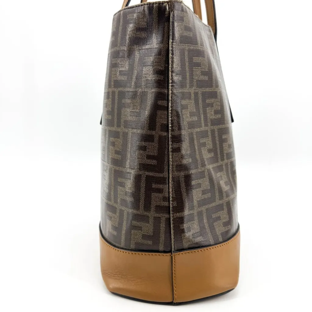 Fendi FF Zucca Logo Patch Tote Bag Brown Brown Canvas Good - Model View