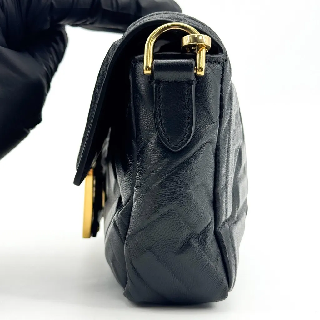 Fendi Mini Baguette Embossed FF Leather Bag Black Gold Black Leather Good - Box View