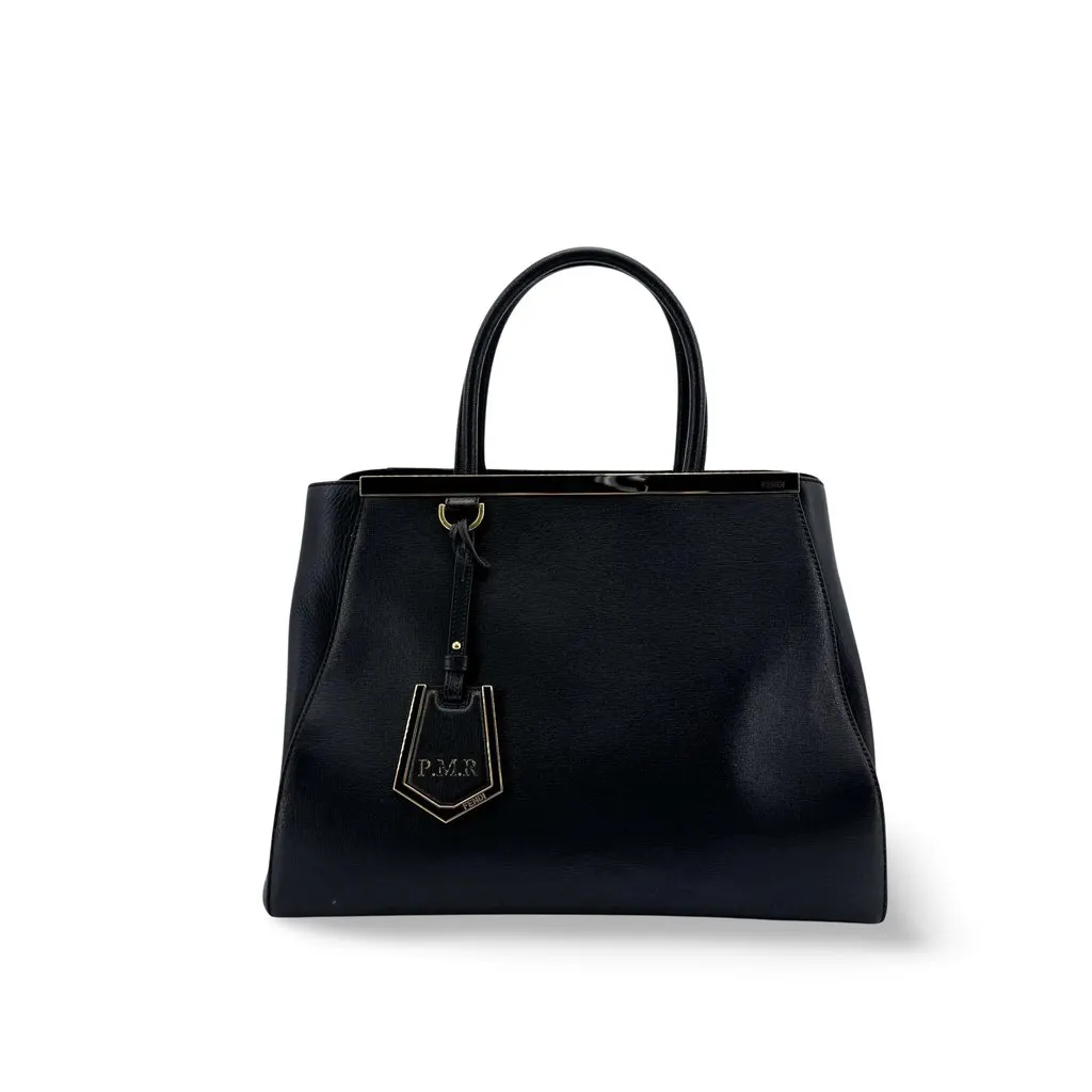 Fendi Medium 2Jour Tote Bag Black Black Leather Good - Front View