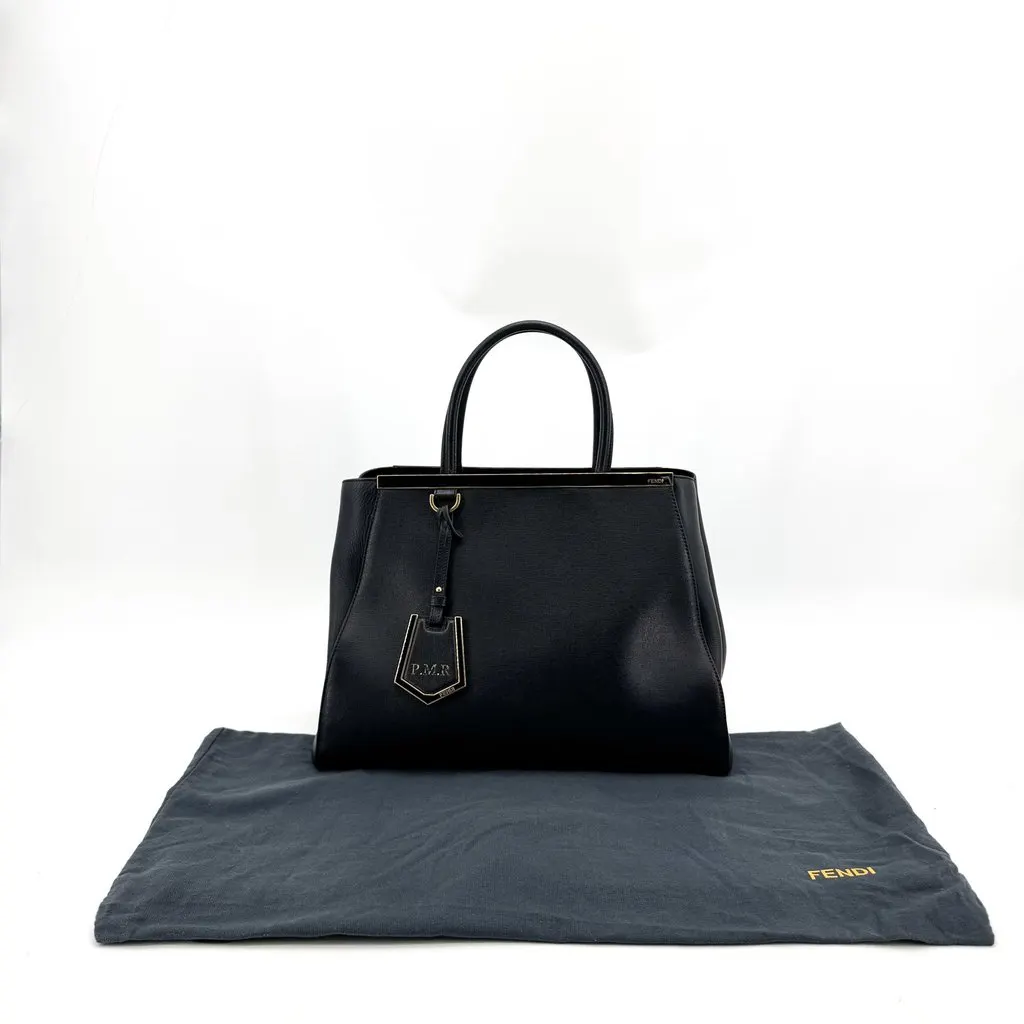 Fendi Medium 2Jour Tote Bag Black Black Leather Good - Back View