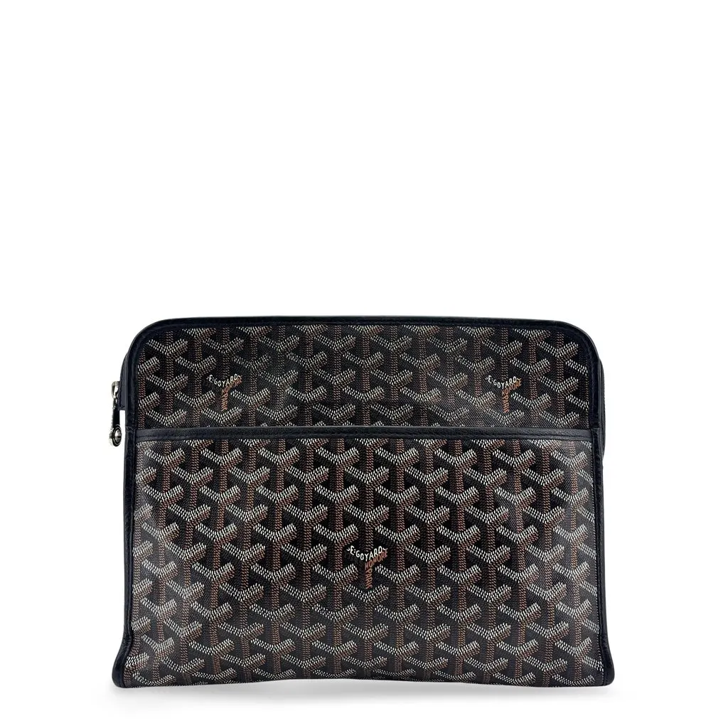 Goyard Jouvence GM Toiletry Bag Black Tan Black Canvas Good - Front View