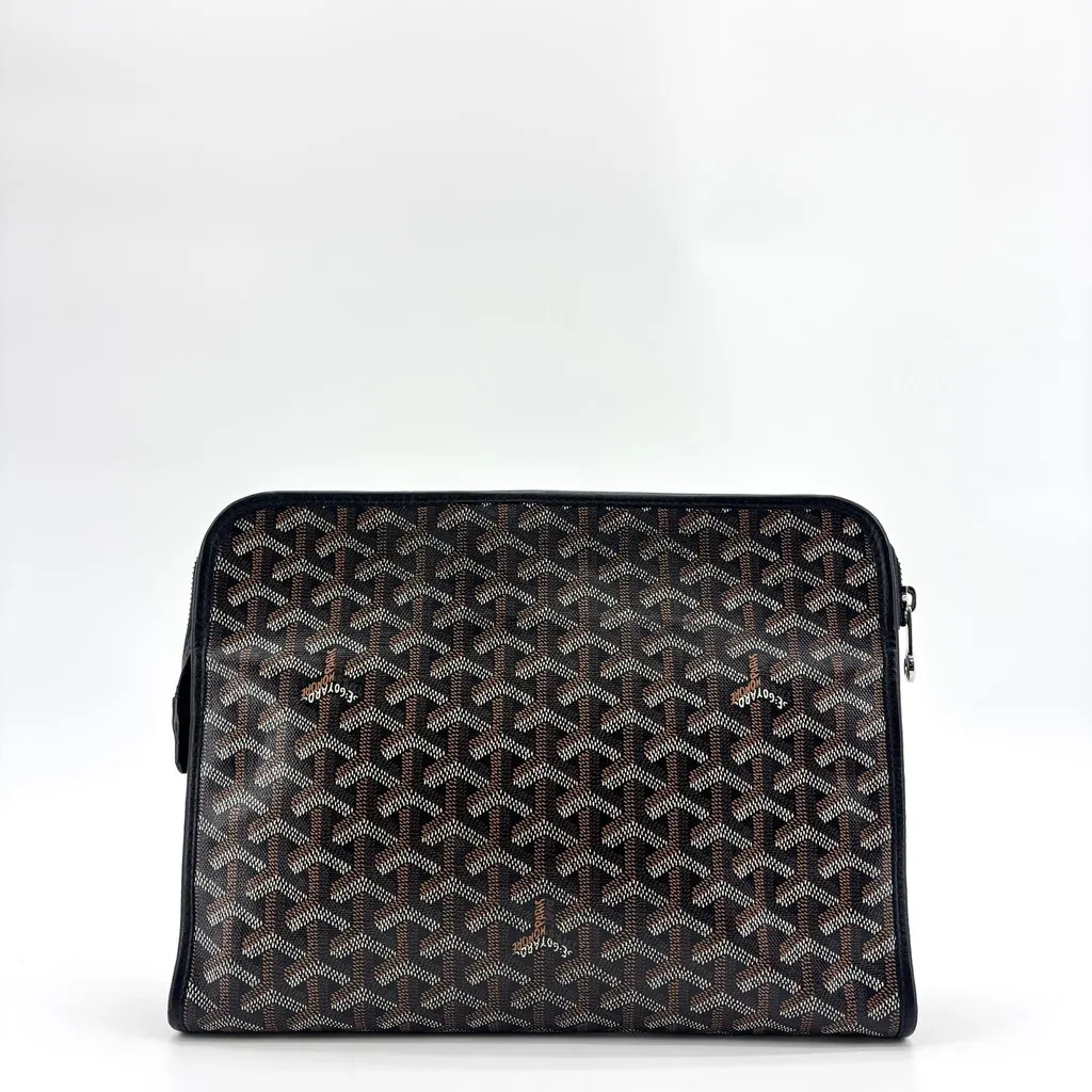 Goyard Jouvence GM Toiletry Bag Black Tan Black Canvas Good - Back View