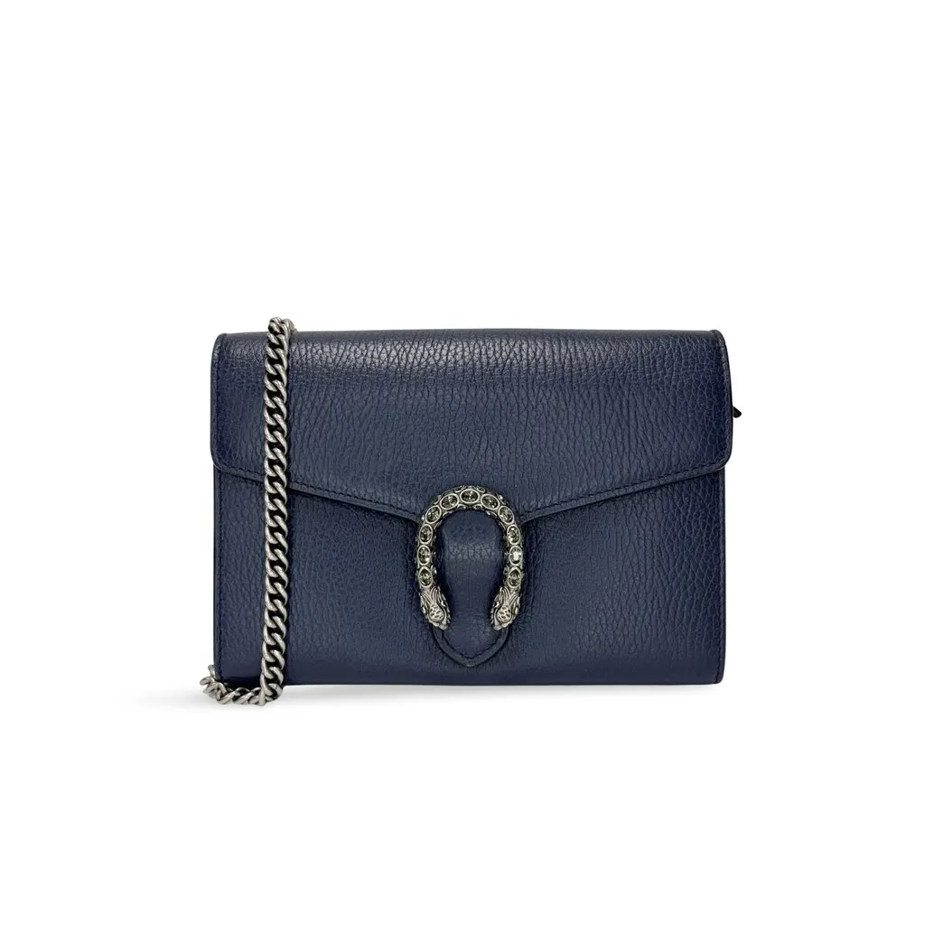 Gucci Dionysus Mini Leather Chain Bag Navy Navy Leather Good - Front View