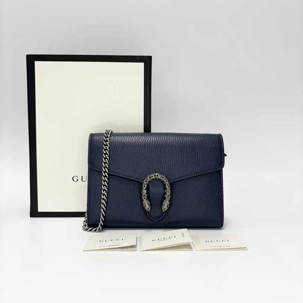 Gucci Dionysus Mini Leather Chain Bag Navy Navy Leather Good - Back View