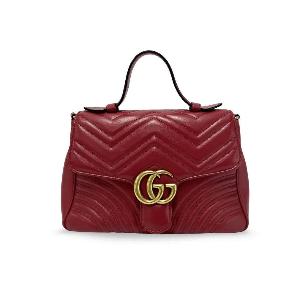 Gucci Marmont Matelassé Top Handle Red Red Leather Very good - Front View