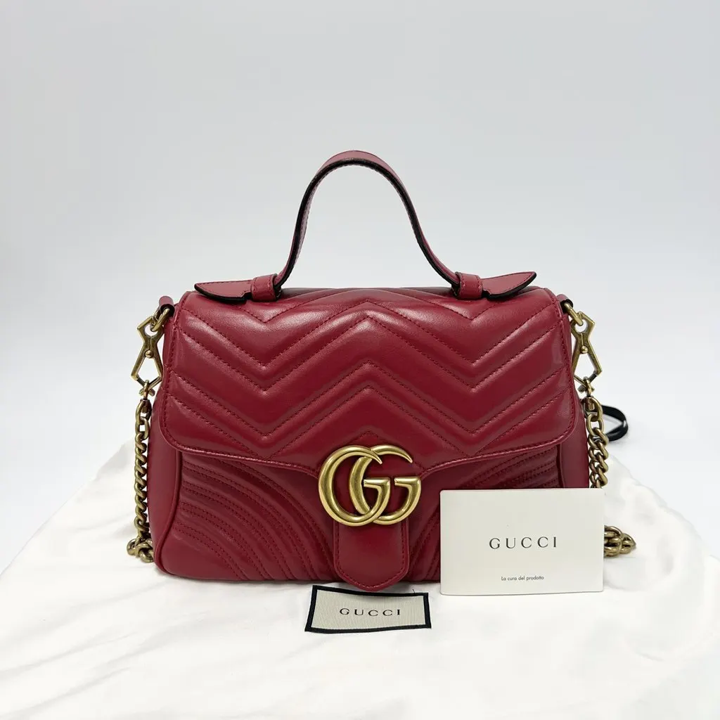 Gucci Marmont Matelassé Top Handle Red Red Leather Very good - Back View