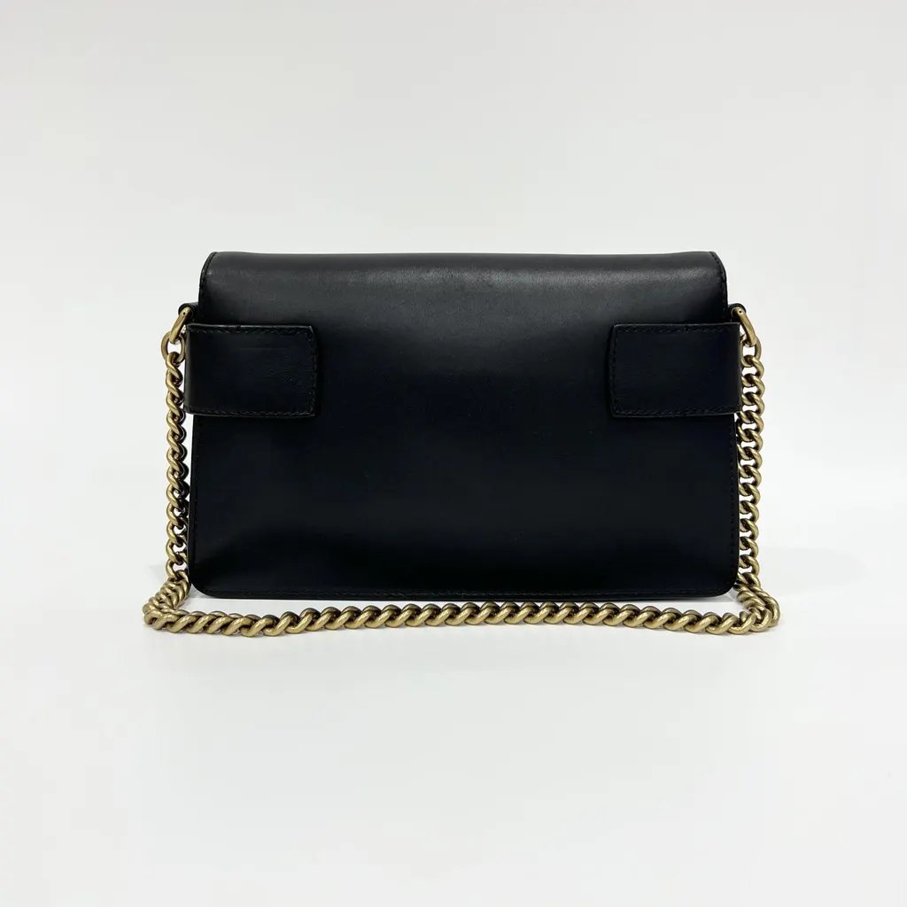 Gucci Broadway Sylvie Bag (Ribbon and Tiger Brooch) Black Leather Good - Inside View