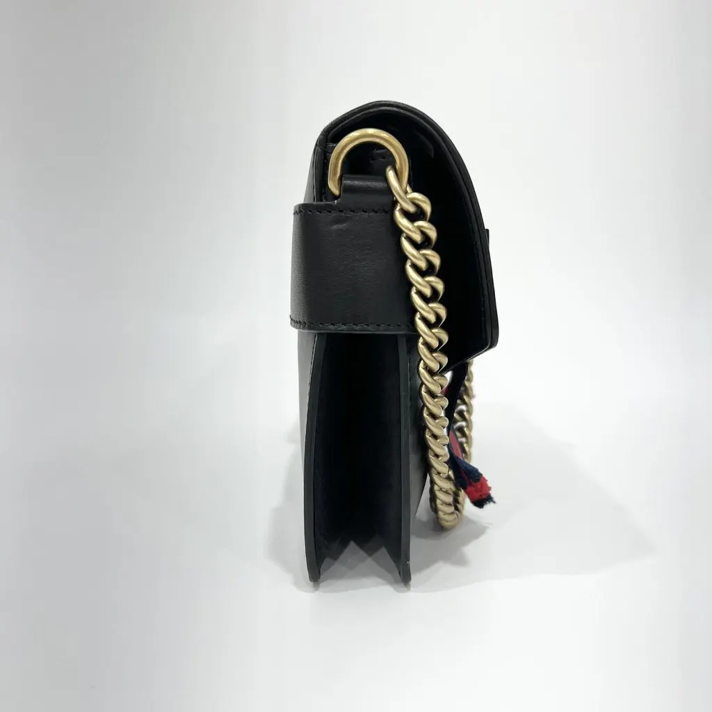 Gucci Broadway Sylvie Bag (Ribbon and Tiger Brooch) Black Leather Good - Model View