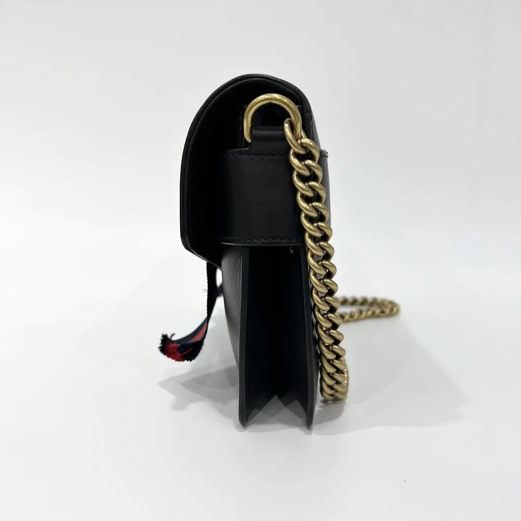 Gucci Broadway Sylvie Bag (Ribbon and Tiger Brooch) Black Leather Good - Box View