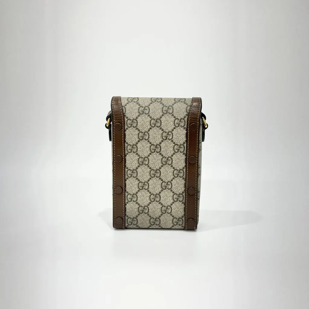Gucci Horsebit 1955 Mini Bag Phone Holder Bag Brown Canvas Good - Back View