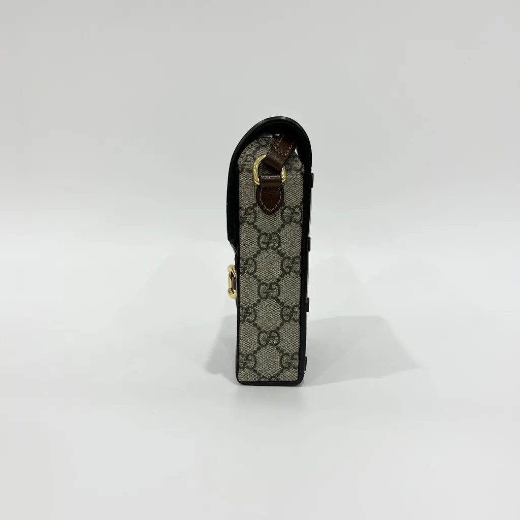 Gucci Horsebit 1955 Mini Bag Phone Holder Bag Brown Canvas Good - Model View
