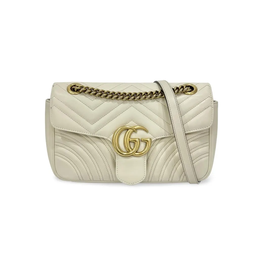 Gucci GG Marmont Small Shoulder Bag White White Leather Fair - Front View
