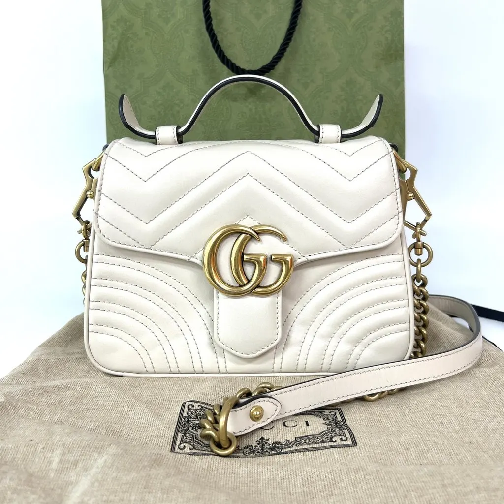 Gucci GG Marmont Mini Top Handle Bag White Ecru Leather Good - Back View