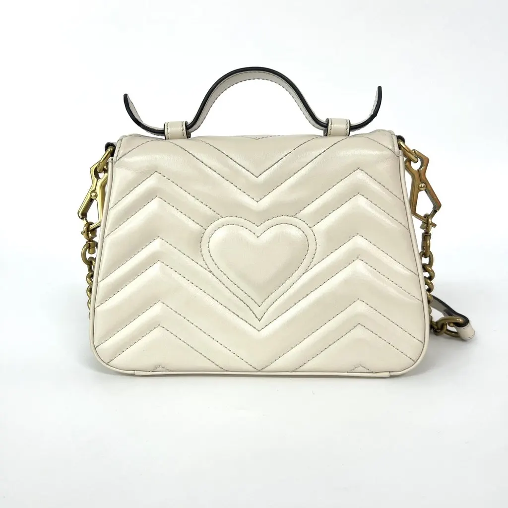 Gucci GG Marmont Mini Top Handle Bag White Ecru Leather Good - Inside View