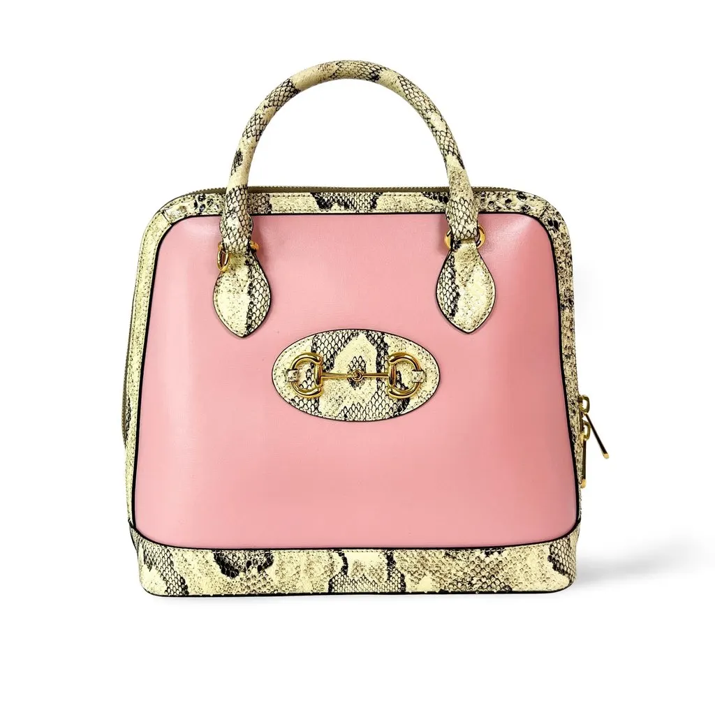 Gucci Horsebit 1955 Small Top Handle Bag Pink Trim Ecru Leather Very good - Front View