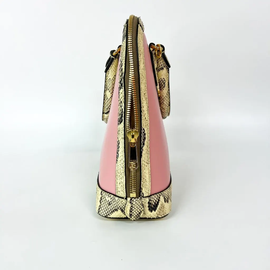 Gucci Horsebit 1955 Small Top Handle Bag Pink Trim Ecru Leather Very good - Model View