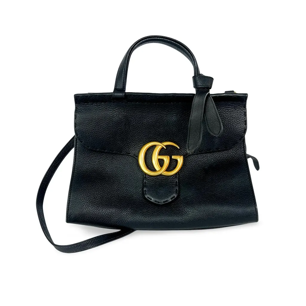 Gucci GG Marmont Small Top Handle Bag Black Black Leather Good - Front View