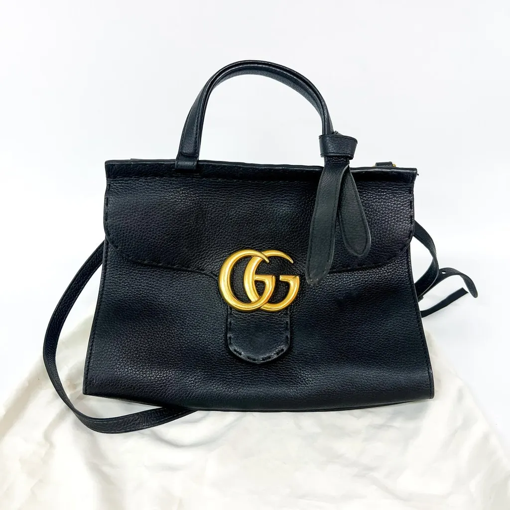 Gucci GG Marmont Small Top Handle Bag Black Black Leather Good - Back View