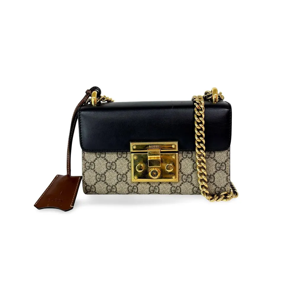 Gucci Padlock GG Small Shoulder Bag Black Black Canvas Good - Front View