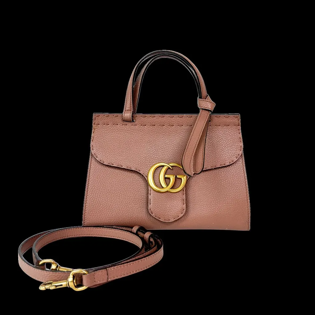 Gucci GG Marmont Mini Top Handle Bag Dusty Pink Gold Leather Good - Front View