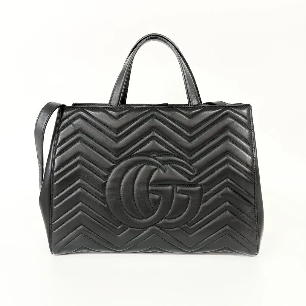 Gucci GG Marmont Small Matelassé Tote Bag Black Black Leather Good - Back View