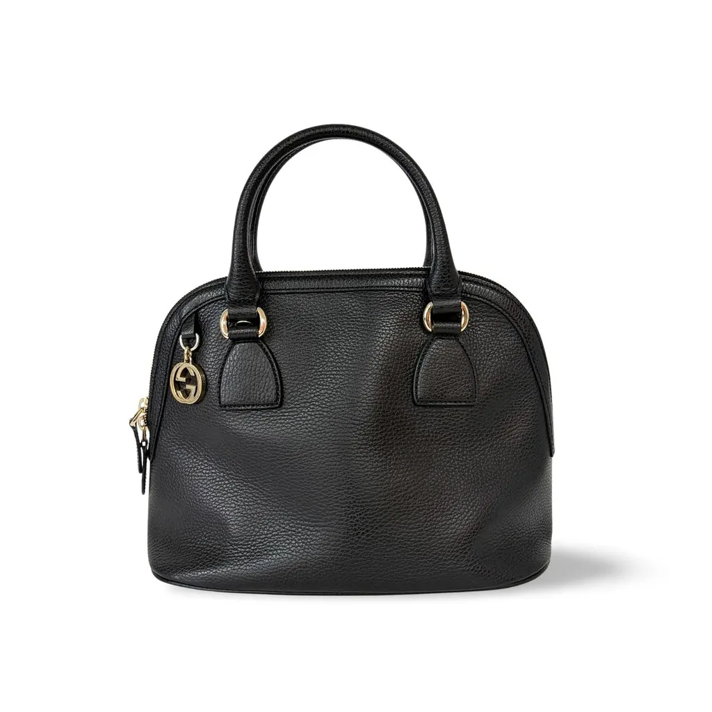 Gucci Interlocking G Logo Dome Handbag Small Black Black Leather Good - Front View