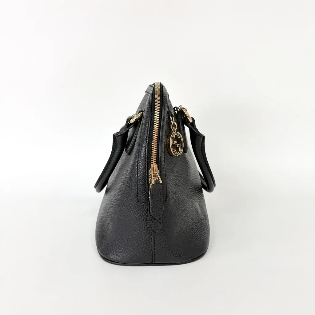 Gucci Interlocking G Logo Dome Handbag Small Black Black Leather Good - Inside View