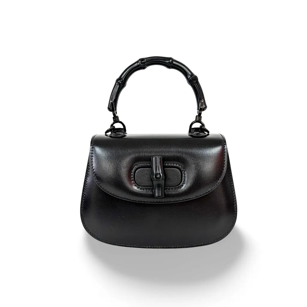 Gucci Bamboo 1947 Mini Top Handle Bag Black MultiColor Leather Very good - Front View