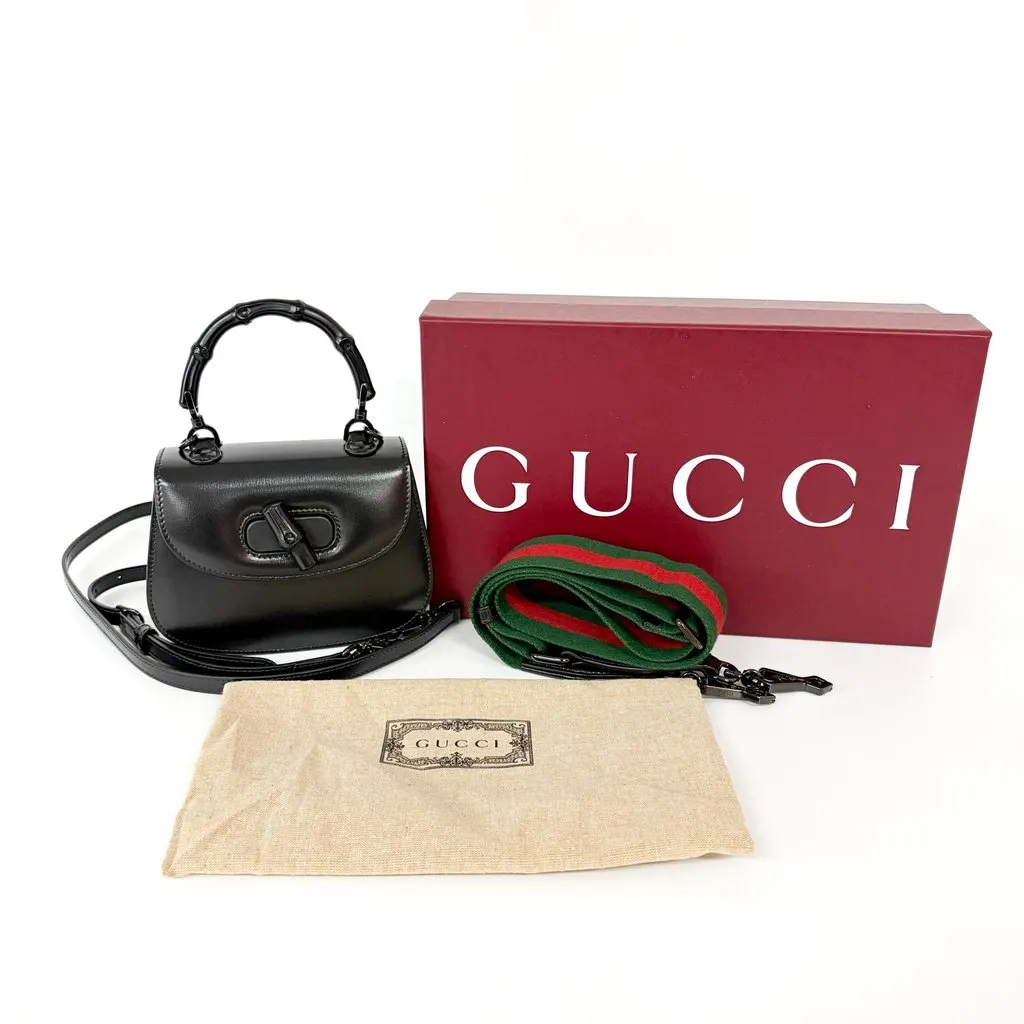 Gucci Bamboo 1947 Mini Top Handle Bag Black MultiColor Leather Very good - Back View